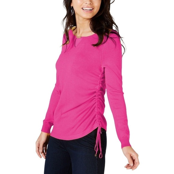 Thalia Sodi Ruched Keyhole Sweater Raspberry Pink XL - Picture 1 of 5